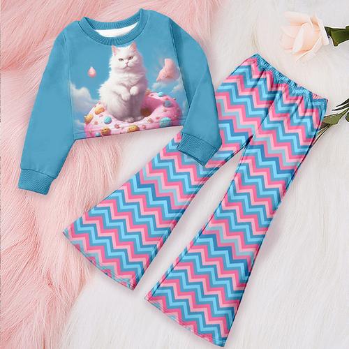Girls' 3D Heart Graphic Sweatshirt Sweatpants Set Clothing Set Pink Long Sleeve 3D Print Fall Winter Active Fashion Daily Kids 4 years Outdoor Vacation Date Regular Fit