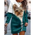 Women's Sweatshirt Dress Casual Dress Mini Dress Active Fashion Outdoor Going out Weekend Crew Neck Print Animal Dog Loose Fit Black Blue Purple S M L XL XXL