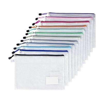 12pcs PVC Stationery Storage Bag Folder File Mesh Zipper Pouch A4 A5 Document Bag File Folders School Office Supplies(Random Color)