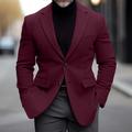 Men's Blazer Business Wedding Party Fashion Casual Winter Spring Fall Wool Blend Plain Pocket Casual / Daily Single Breasted Blazer Black Burgundy Navy Blue Gray