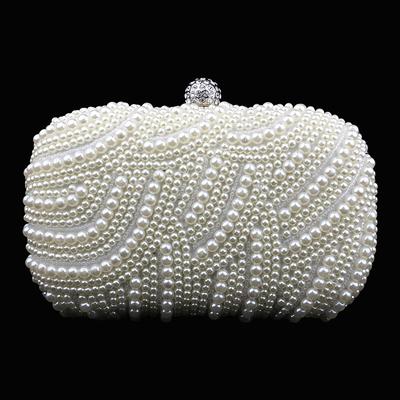 Women's White Pearl Clutch Purse – Elegant Beaded Evening Handbag with Chain Strap for Weddings, Parties, and Formal Events