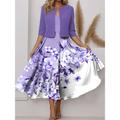 Women's Two Piece Dress Set Casual Dress Chiffon Dress Swing Dress Valentine's Day Date Elegant Print Midi Dress V Neck Half Sleeve Floral Regular Fit Pink Blue Purple Spring S M L XL XXL