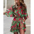 Women's Casual Dress Ethnic Dress Floral Ruched Patchwork V Neck Batwing Sleeve Mini Dress Elegant Sexy Halloween Half Sleeve Summer Spring