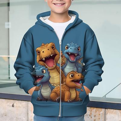 Boys 3D Dinosaur Hoodie Coat Outerwear Long Sleeve 3D Print Fall Winter Fashion Streetwear Cool Kids 3-12 Years Outdoor Casual Daily Regular Fit