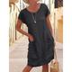 Women's Casual Dress T Shirt Dress Tee Dress Summer Dress Mini Dress Cotton Pocket Date Basic Crew Neck Short Sleeve Black Khaki Light Blue Color