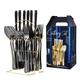 24 Piece Gold Silverware Flatware Cutlery Set with Stand Include Knife Fork Spoon, Hanging Stainless Steel Utensils Set, Home Kitchen Tableware Set-Green Handle