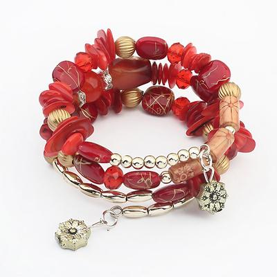 Women's Bead Bracelet Fancy Fashion Flower Elegant Personalized Rock Resin Bracelet Jewelry Black / White / Red For Party Evening Gift Birthday