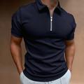 Men's Zip Polo Golf Shirt Casual Vacation Quarter Zip Short Sleeve Fashion Solid Color Plain Classic Summer Regular Fit Black White Wine Navy Blue Royal Blue Green Zip Polo