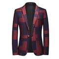 Men's Fashion Casual Classic Party Blazer Plus Size Regular Standard Fit Checkered Single Breasted One-button Black Burgundy Navy Blue 2024