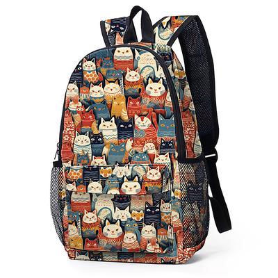 Women's Backpack Large Capacity Cat Animal Print Backpack for School, Travel, and Everyday Use - Durable and Spacious with Multiple Compartments and Adjustable Straps