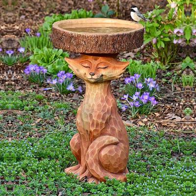 Bird Baths for Outdoors, Polyresin Animal Shape Bird Bath with Brown Pedestal, Handmade Wild Bird Feeder and Bird Bath Bowl, Garden Statue and Figurine for Outdoor, Garden, Lawn Yard Decorations