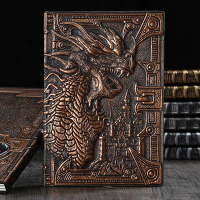 1 pcs Leather Lined Binder Notebook Lined A5 5.8×8.3 Inch Retro Leather SoftCover Embossed 100 Pages Notebook for School, Back to School Gift