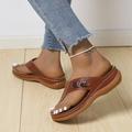 Women's Flip-Flops Flip-Flops Walking Summer Wedge Heel Open Toe Casual PU Leather Loafer Black Blue Brown