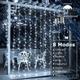 1pc Solar Curtain Lights Outdoor Light 8 Lighting Modes Waterproof Waterfall Fairy Light String Window Wall Hanging Solar Patio Light Outside Wedding Party Christmas Decor, Halloween Decorations Light