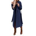 Women's Winter Coat Long Overcoat with Belt Fall Lapel Pea Coat with Pockets Trench Coat Fashion Street Wear Formal Jacket Long Sleeve Black White Yellow