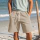 Men's Shorts Linen Shorts Summer Shorts Drawstring Elastic Waist Straight Leg Plain Comfort Breathable Short Casual Daily Holiday Linen Cotton Blend Fashion Classic Style Light Khaki Yellow