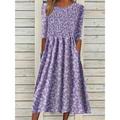 Women's Floral Dress Summer Dress Print Dress Floral Ditsy Floral Ruched Pocket Crew Neck Midi Dress Daily Vacation Half Sleeve Summer Spring