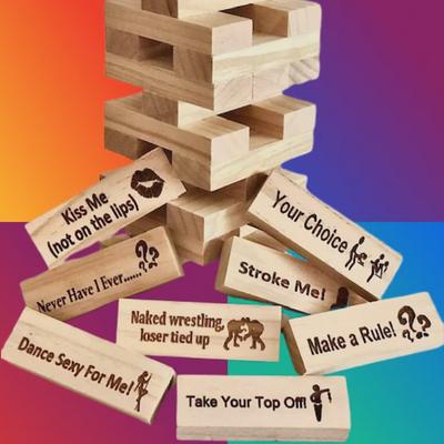 Super Naughty Block Tower Jenga Game Wooden Sculpture Lover Game Toy Day Valentine's Day couple game
