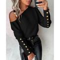 Women's Blouse Plain Casual Patchwork Puff Sleeve Black Long Sleeve Elegant One Shoulder Fall Winter