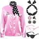 1950s Pink Satin Jacket with Neck Scarf Headband Earrings Cat Eye Glasses Halloween Cosplay Costume Set for Women Girl