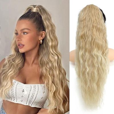 26 Inch Curly Drawstring Ponytail Extension Long Synthetic Natural Wavy Clip in Ponytail Hair Extensions Fluffy Fake Pony Tails Hair Pieces for Women