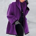Women's Plus Size Coat Plain Outdoor Causal Long Sleeve Rolled collar Regular Fall Winter White Red Blue L XL XXL 3XL 4XL