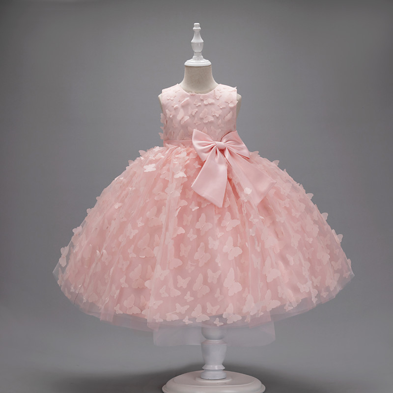 Kids Girls' Flower Girl Dress Party Dress Butterfly Sleeveless Wedding Party Christening dress Princess Polyester Pink Princess Dress Flower Girl's Dress Summer 3-10 Years White Champagne Pink