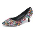 Wedding Shoes for Bride Bridesmaid Women Closed Toe Pointed Toe Silver Rainbow Blue Green Colorful PU Pumps With Rhinestone Crystal Kitten Heel Low Heel Wedding Party Valentine's Day