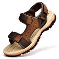 Men's Sandals Sports Sandals Roman Shoes Beach Daily Microfiber Breathable Magic Tape Dark Brown Black Khaki Summer Fall