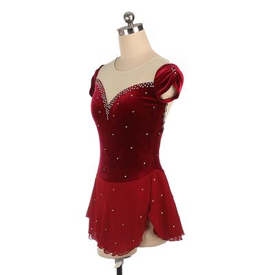 Figure Skating Dress Women's Girls' Ice Skating Dress Outfits Burgundy Royal Blue Patchwork Asymmetric Hem Mesh Spandex High Elasticity Training Competition Skating Wear Handmade Crystal / Rhinestone