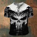 Graphic Viking Skulls Fashion Retro Vintage Classic Men's 3D Print T shirt Tee Henley Shirt Sports Outdoor Holiday Going out T shirt White Blue Red White Short Sleeve Henley Shirt Spring Summer