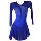 Figure Skating Dress Women's Girls' Ice Skating Dress Black Royal Blue Patchwork Open Back Mesh High Elasticity Training Competition Skating Wear Classic Long Sleeve Ice Skating Figure Skating