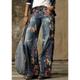 Women's Jeans Bootcut Wide Leg Faux Denim Geometric Pattern Flower / Floral Wide Leg Print Full Length Micro-elastic Mid Waist Fashion Casual Weekend flower number 6 flower number 18 S M