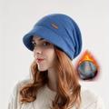 1pcs Warm Winter Beanie Hat with Short Brim for Women - Thermal Knitted Textured Fleece Baggy Hat for Cycling