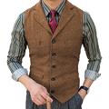 Men's Tweed Casual Business Vests Lightweight Waistcoat Solid Color Tailored Fit Notch Single Breasted Five-buttons Silver Black Red 2024