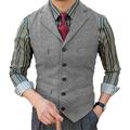 Men's Tweed Casual Business Vests Lightweight Waistcoat Solid Color Tailored Fit Notch Single Breasted Five-buttons Silver Black Red 2024