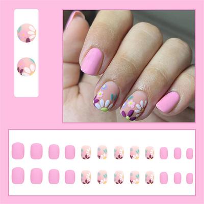 24pcs Wearing Nail Polish Finished Matte Texture Pink Tender Flower Cute Short Nail Manicure Nail Piece Nail