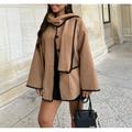 Women's Embroidered Scarf Jacket Wool Blend Coat with Crocheted Edges Warm Pea Coat with Patch Pockets Winter Coat Overcoat with Single Breasted Fall Oversized Loose Fit Outerwear