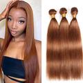 Light Brown Human Hair Bundles Color #30 Brown Straight Bundles Human Hair 8 10 12 Inch Brazilian Virgin Hair Double Weft Remy Hair Extensions Wet and Wavy Bundles Silky Soft