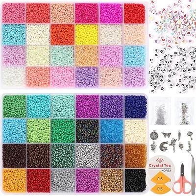36000pcs Glass Seed Beads 2mm Beads 48 Colors 12/0 Small Bracelets Beads and 260 Letter Beads for Jewelry Making Crafts,Bracelets Making Kit