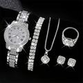 Luxury Rhinestone Quartz Watch Hiphop Fashion Analog Wrist Watch 6pcs Jewelry Set Gift For Women Her