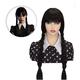 Kid's Wednesday Addams Floral Black Dress Plaits Pigtails Wig For Girls Goth Girl Addams family A-Line Dress Movie Cosplay Costume Gothic Little Black Dress Masquerade Carnival World Book Day Costumes