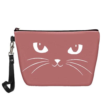 Women's Makeup Bag Pen Bag Wristlet Cosmetic Bag PU Leather Party Holiday Travel Print Large Capacity Foldable Lightweight Cat Black Pink Blue