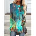 Women's Boho T-shirt T shirt Tee Geometric Color Block Tie Dye Daily Weekend Print Red Long Sleeve Tunic Basic Round Neck Fall Winter