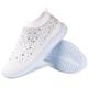 Women's Rainbow Slip-On Sneakers – Colorful Knit Athletic Shoes with Rhinestone Embellishments for Casual Wear and Walking