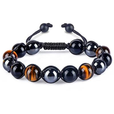 Natural Tiger Eye Agate Bracelet Men's Woven Adjustable Black Magnet Yoga Beaded Bracelet