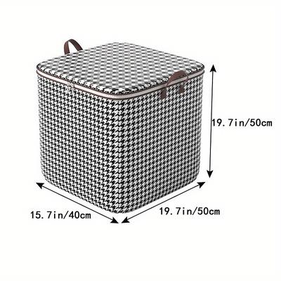 1pc Clothes Storage Bag, Houndstooth Pattern Foldable Fabric Storage Bag, Large Capacity Waterproof Moisture-proof Cotton Quilt Storage Bag, Home Organization And Storage