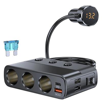 New 127w 7-in-1 Car Charger Splitter PD30w QC3.0 cigarette Lighter Adapter Car Cigarette Lighter Socket Splitter with Switch