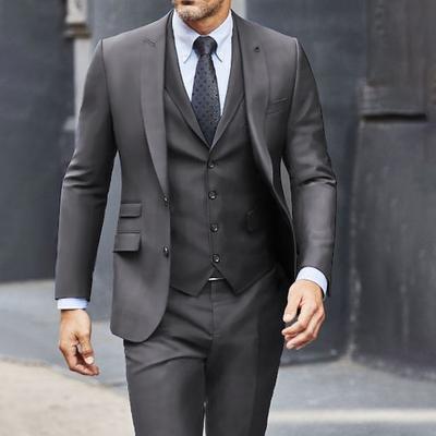 Dark Gray Men's Wedding Suits 3 Piece Plus Size Solid Colored Tailored Fit Single Breasted Two-buttons Fall Wedding 2024
