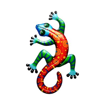 Colorful Metal Gecko Decor Wall Sculptures Ornaments Garden Art for Patio Porch Fence Backyard Outdoor Lucky Hanging Decoration